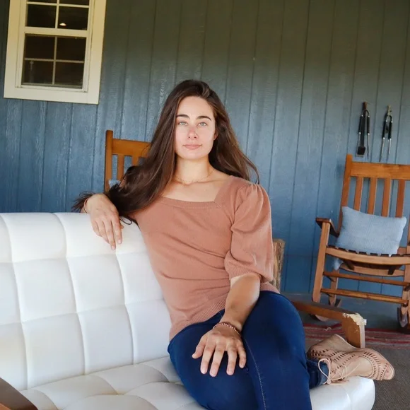 Puff Sleeve Cashmere Sweater w Silk Bow, Square Neck Knit, Silk Bow Tie Back - Picture 10 of 12